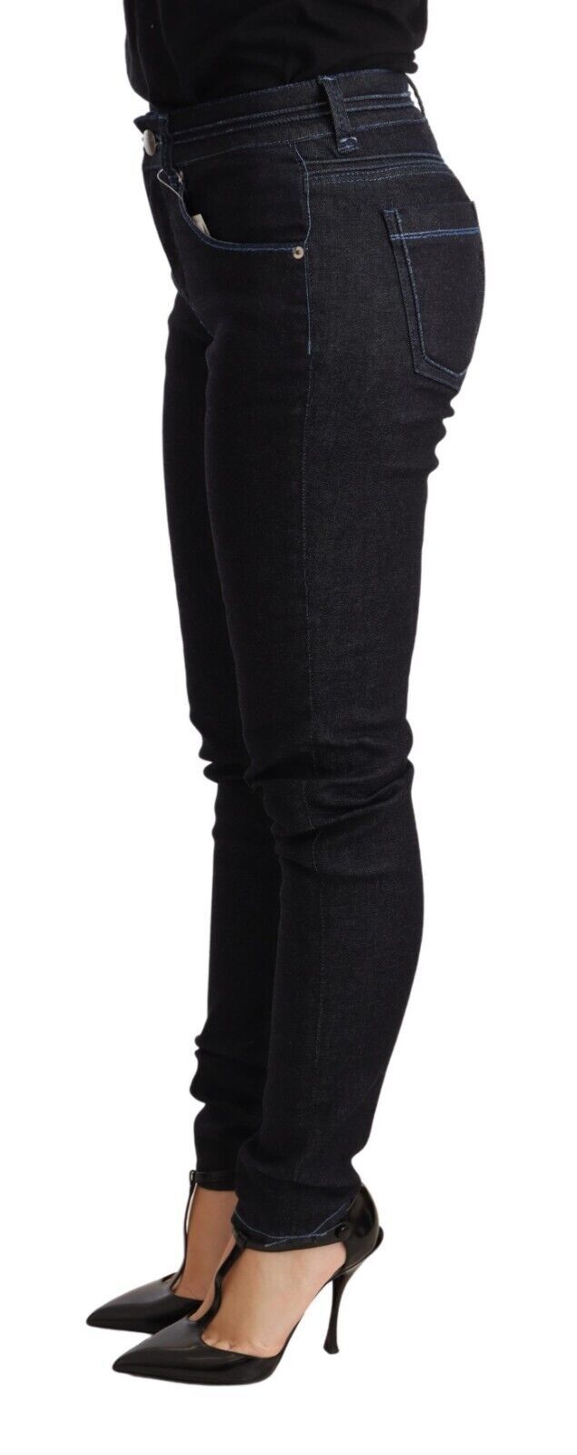 Premium cotton low-waist skinny denim in blue with logo details