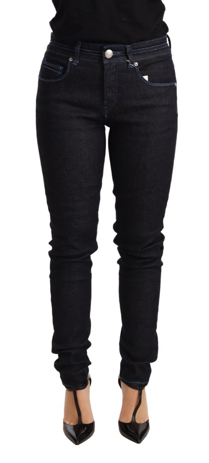 Low-waist skinny denim in blue with zipper closure from Italy