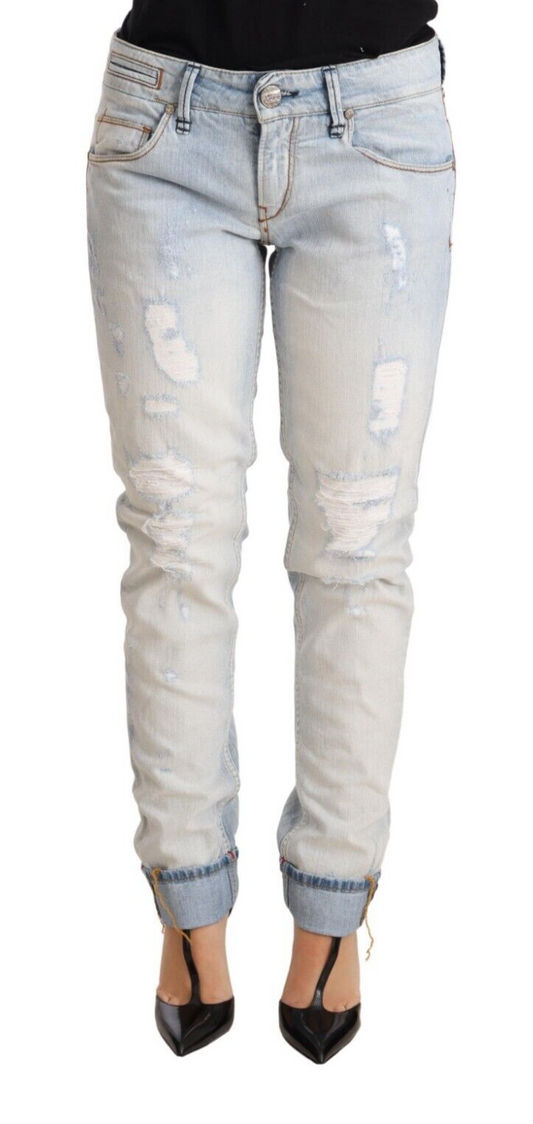 Acht Chic Light-Blue Folded Hem Denim Jeans with regular fit and Italian craftsmanship