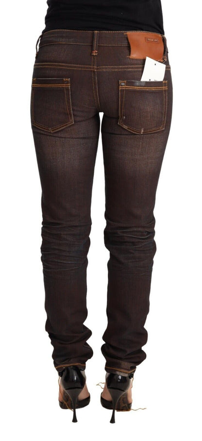 Brown washed denim jeans with logo details from Acht