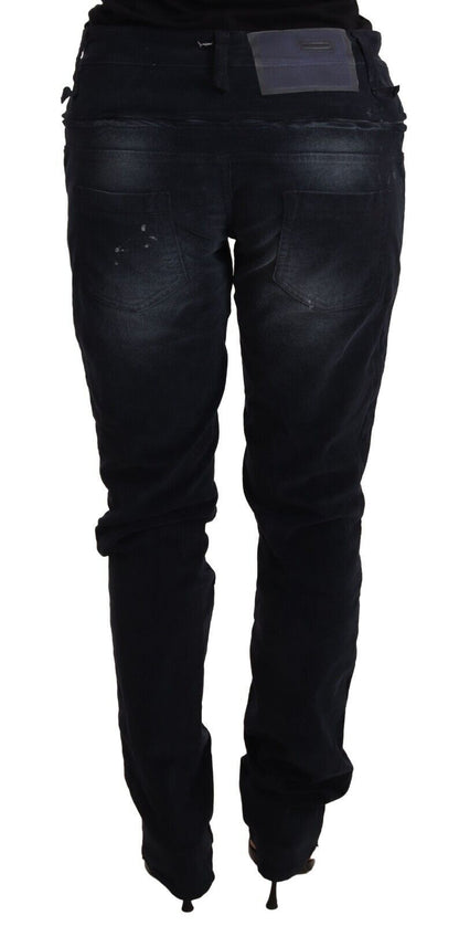 Versatile dark blue jeans adorned with subtle logo detailing