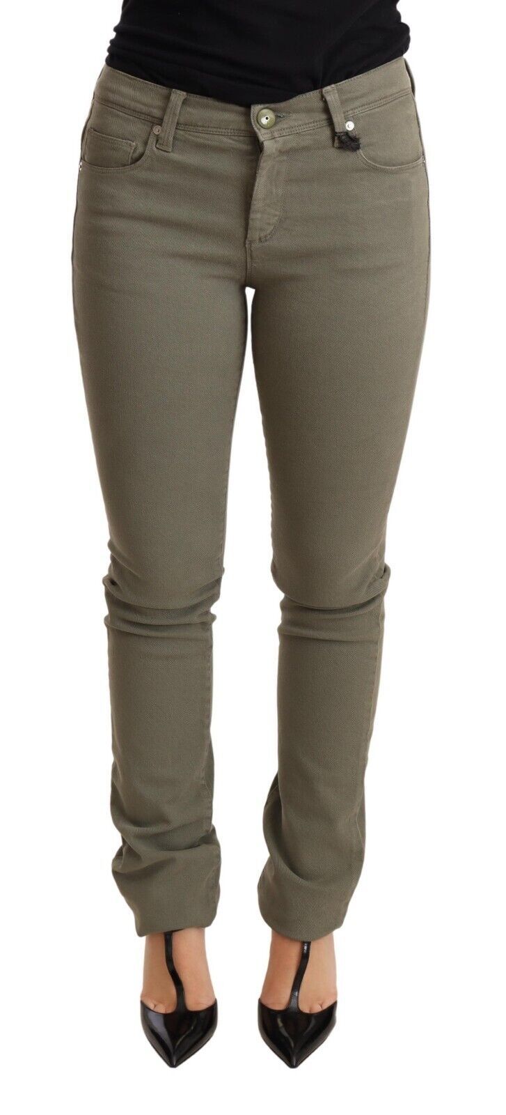 Stunning Ermanno Scervino chic green low waist skinny jeans with zipper closure and logo accents