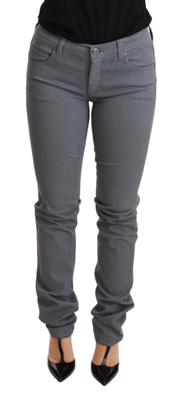 Ermanno Scervino Gray Low Waist Skinny Jeans with 5-pocket design and zip closure