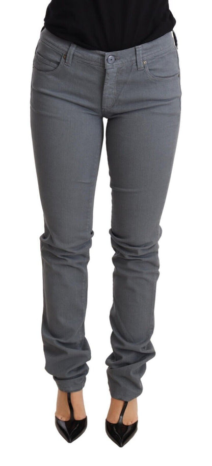 Ermanno Scervino Gray Low Waist Skinny Jeans with 5-pocket design and zip closure