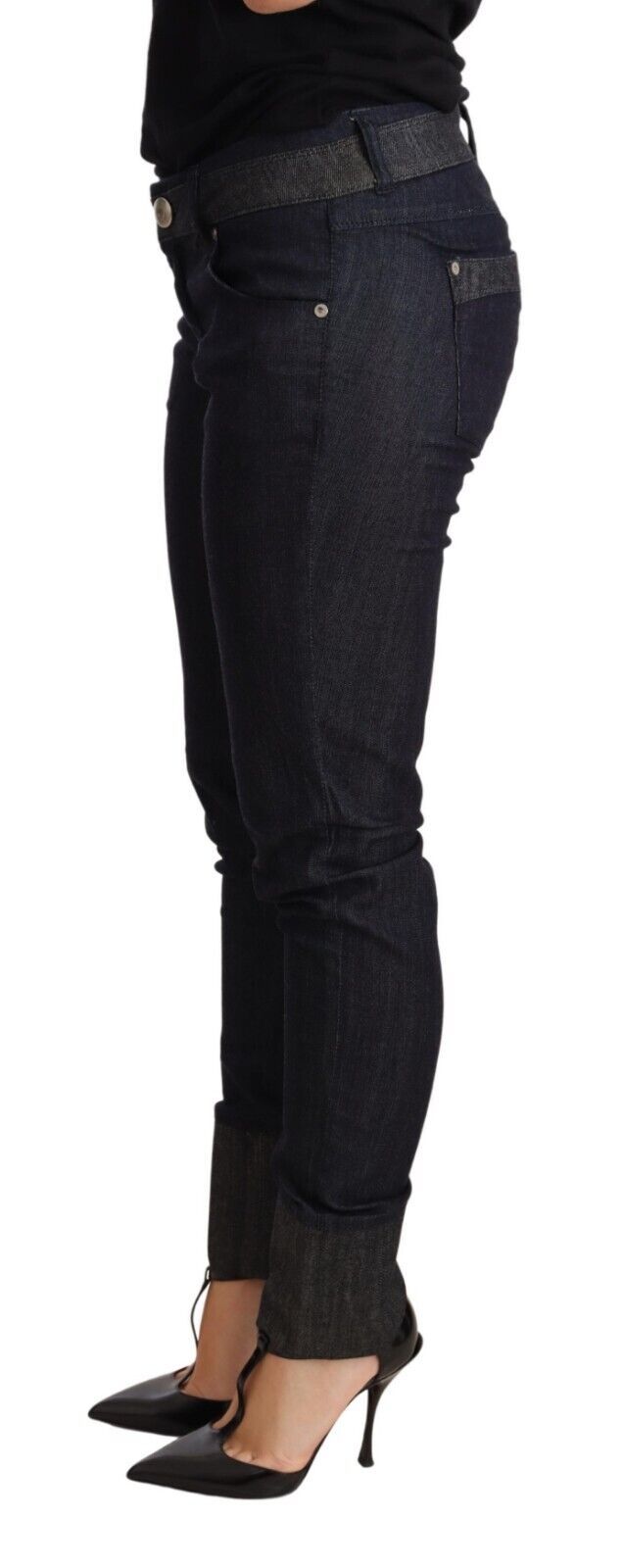 Sophisticated and contemporary Ermanno Scervino Skinny Folded Hem Jeans in dark blue color