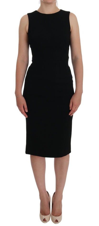 Dolce & Gabbana Elegant Crystal Sheath Knee-Length Dress in bold black hue with clear and gray crystal embellishments