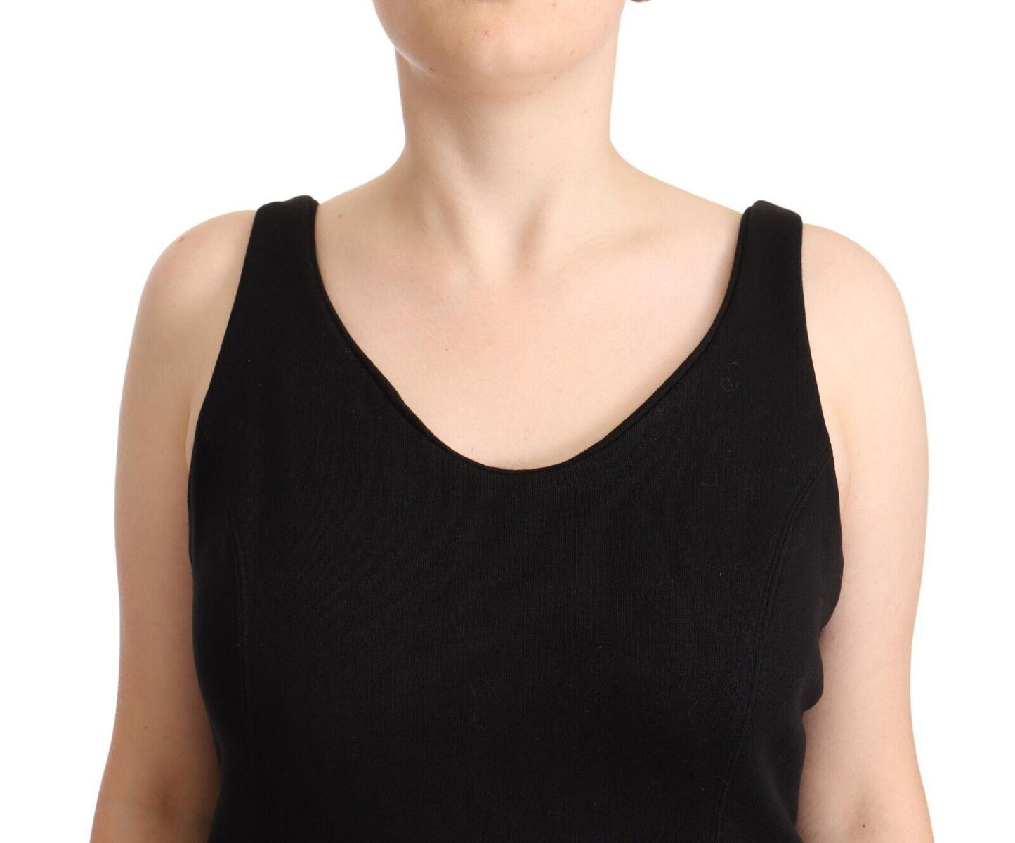 Black designer tank top with logo details from Italy