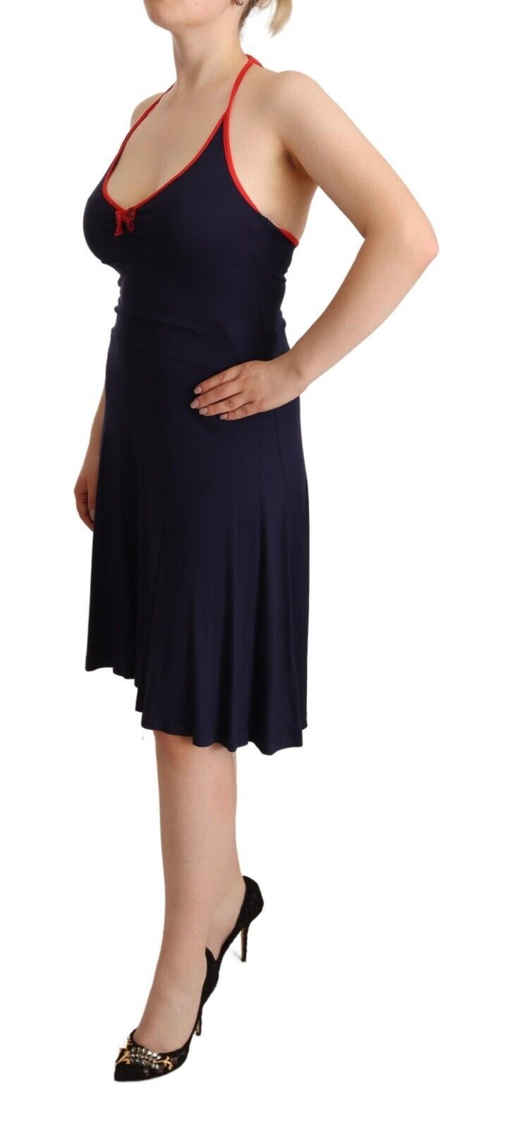New with tags Roccobarocco navy blue midi halter dress