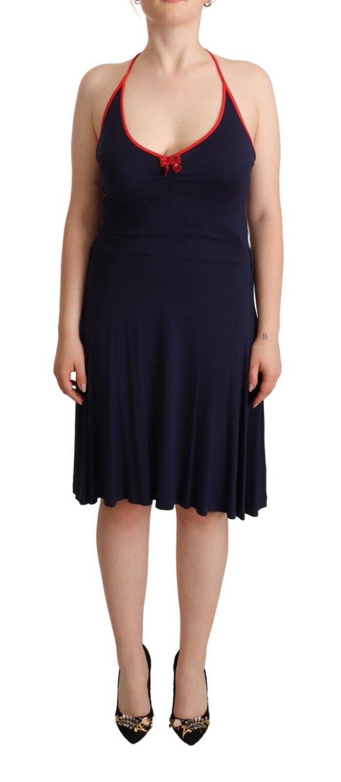 Navy blue halter dress by Roccobarocco with 100% cotton material