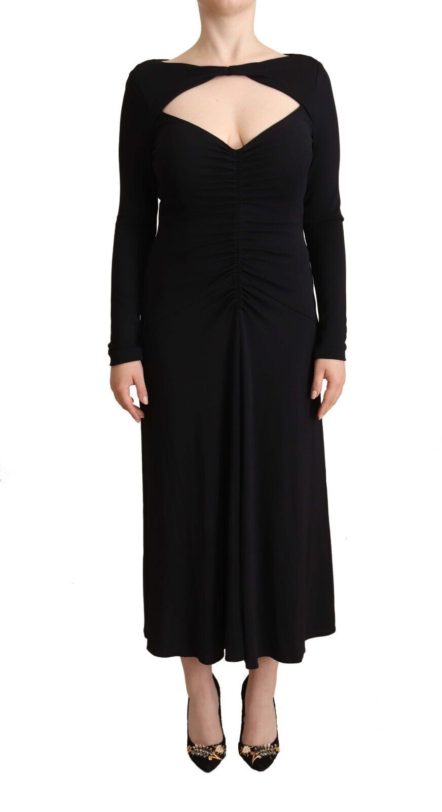 Elegant black PINKO maxi dress with figure-enhancing nylon stretch fabric