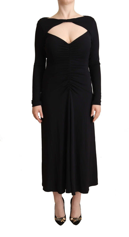 Elegant black PINKO maxi dress with figure-enhancing nylon stretch fabric