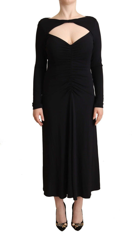 Elegant black PINKO maxi dress with figure-enhancing nylon stretch fabric