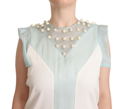 Sergei Grinko Embroidered Pearl Shift Dress, Classy Sleeveless Silhouette, Gorgeous Multicolor Design