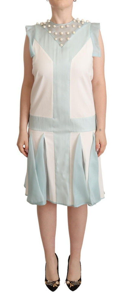 Embroidered Pearl Shift Dress by Sergei Grinko, Multicolor Cotton Material, Sleeveless Silhouette