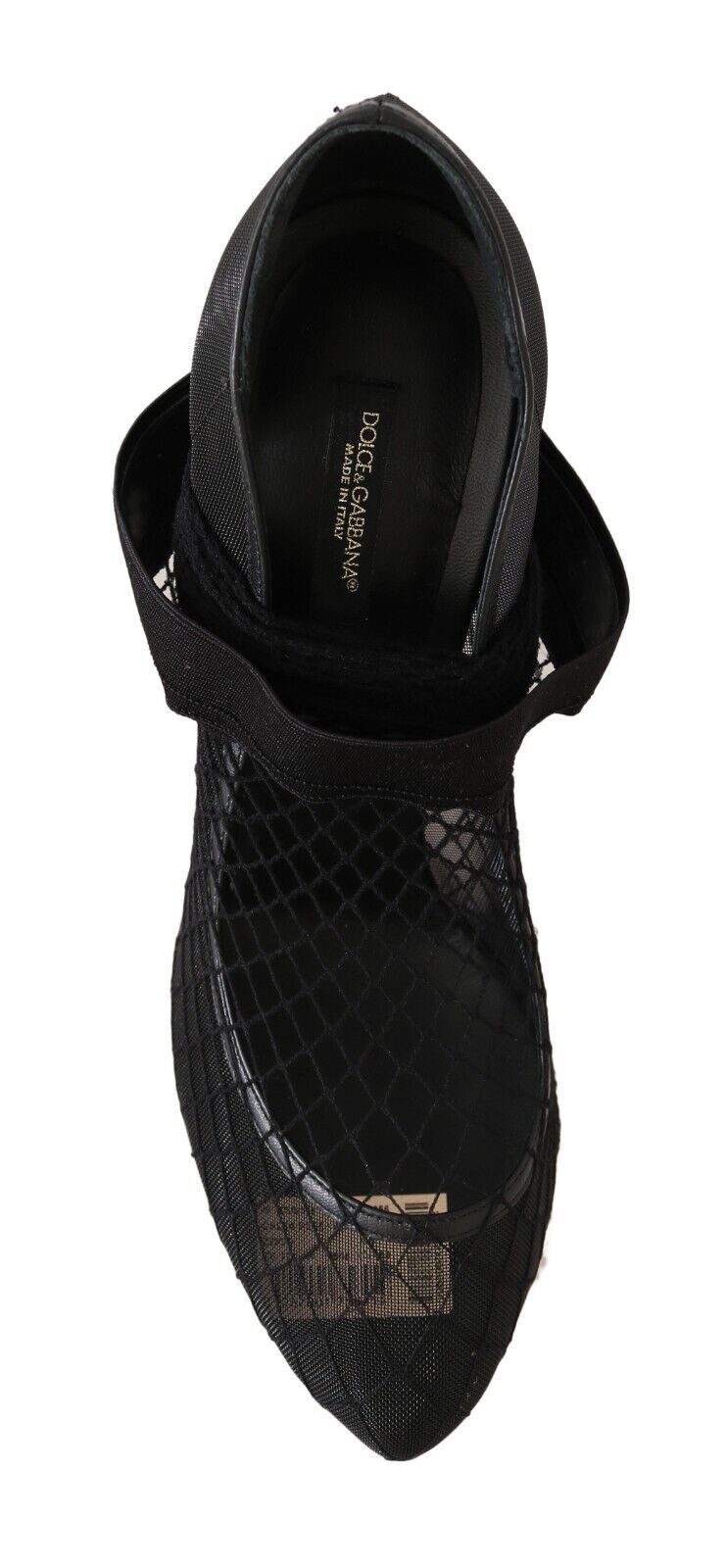 Sophisticated craftsmanship and iconic brand essence in black netted sock pumps from Italy