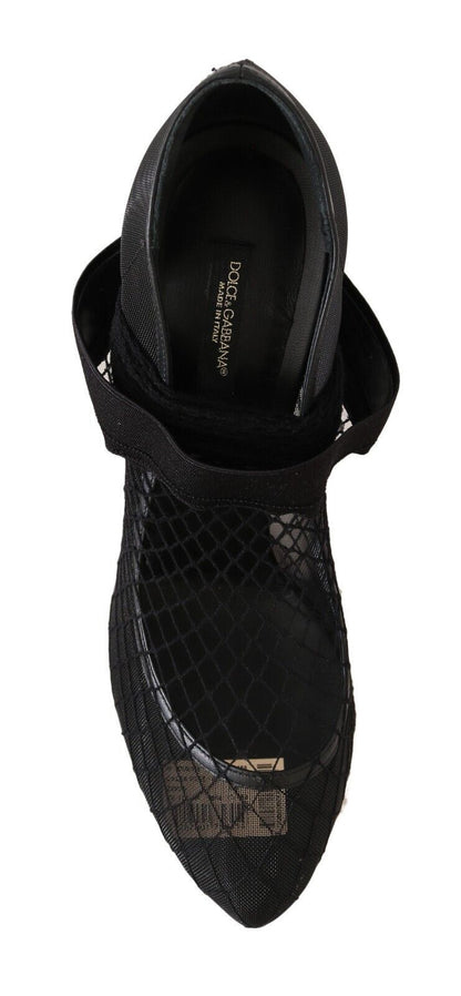 Sophisticated craftsmanship and iconic brand essence in black netted sock pumps from Italy