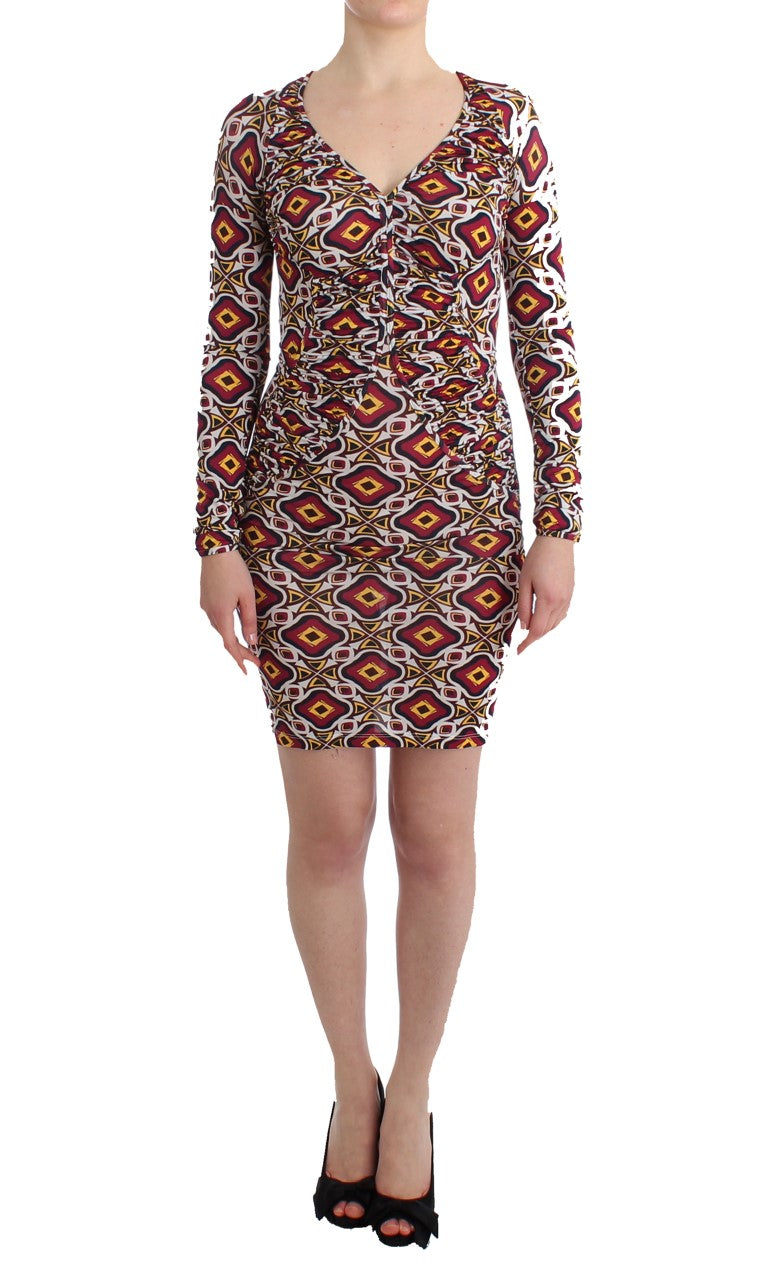GF Ferre Chic Multicolor Cocktail V-Neck Dress above-knee length long-sleeved dress in multicolor design 