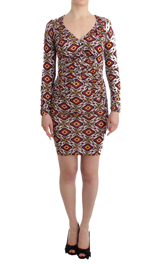 GF Ferre Chic Multicolor Cocktail V-Neck Dress above-knee length long-sleeved dress in multicolor design 