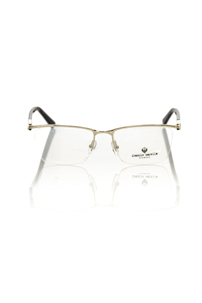 Clubmaster style gold metallic unisex eyeglasses by Frankie Morello