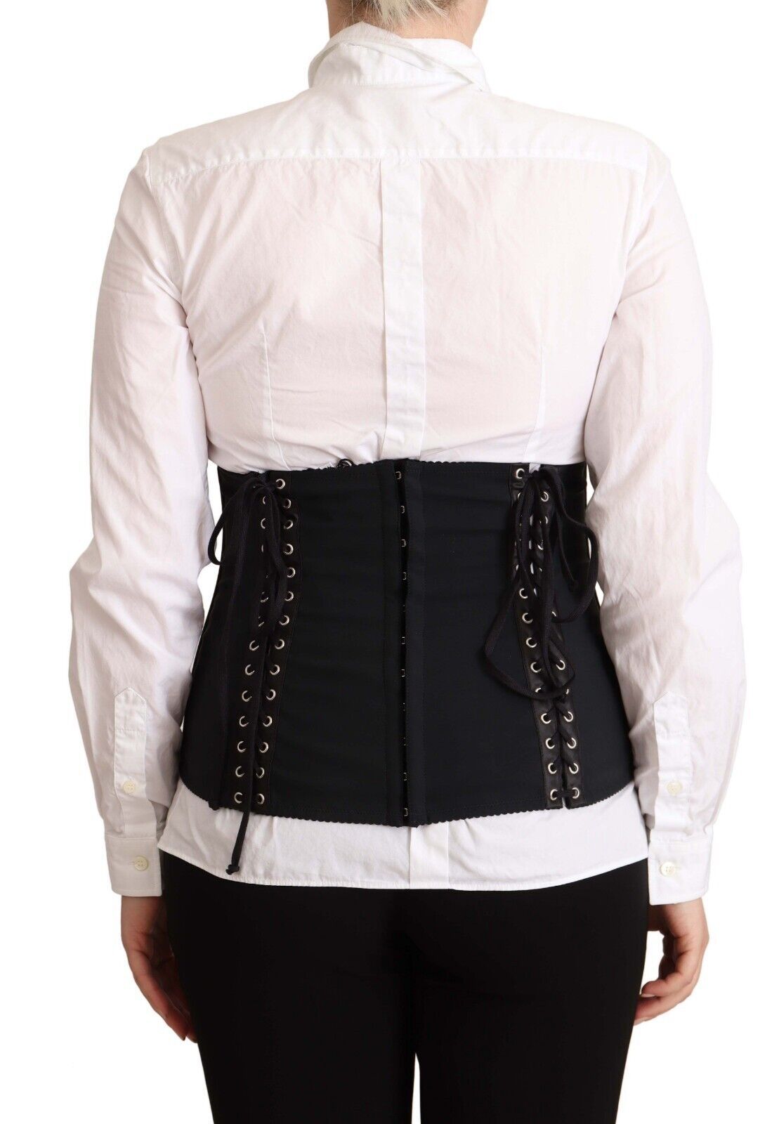 Black corset belt top made from 81% Nylon and 19% Elastane