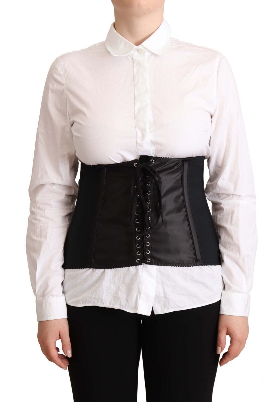 Dolce & Gabbana Chic Black Corset Belt Top with brand logo details