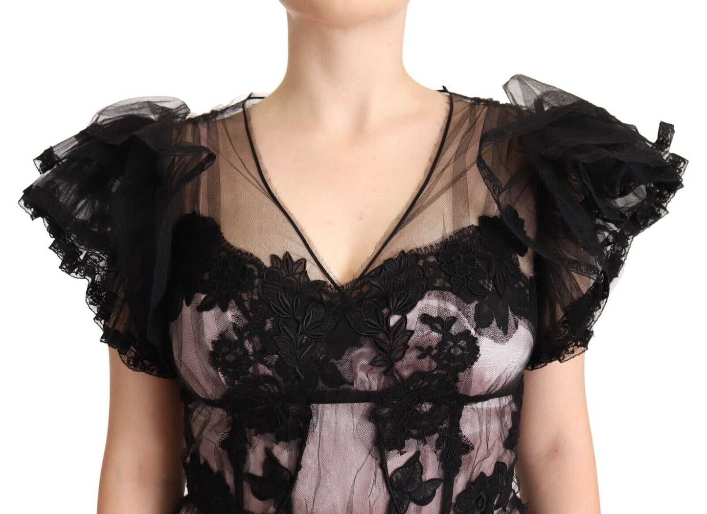 A black floral lace midi dress by Dolce & Gabbana