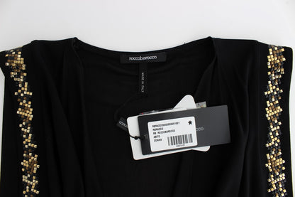  Roccobarocco elegant black dress with gold metal details 