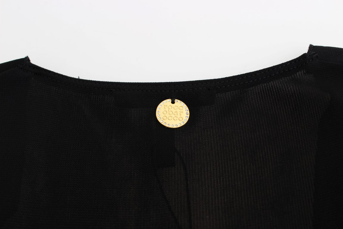  Roccobarocco elegant black dress with sleeveless design and gold details