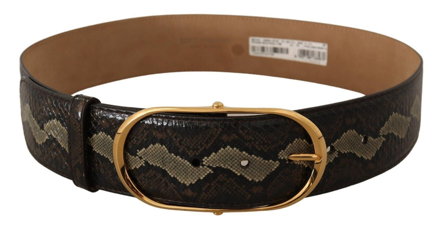 Dolce & Gabbana Elegant Snakeskin Belt with Gold Oval Buckle in Brown and 5 cm width, made of 100% authentic premium phyton snake skin leather from Italy