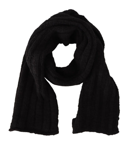 Exquisite black wool scarf with subtle logo detailing 