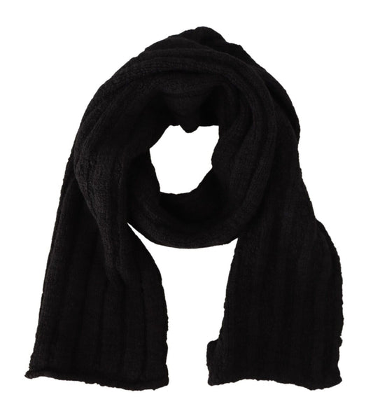 Exquisite black wool scarf with subtle logo detailing 