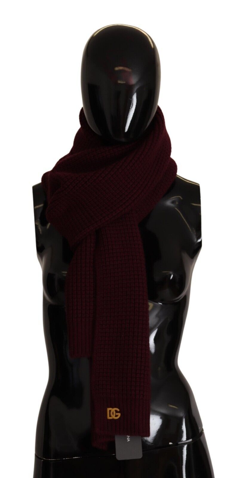 Elegant dark red cashmere knit scarf by Dolce & Gabbana