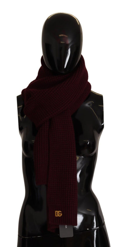 Elegant dark red cashmere knit scarf by Dolce & Gabbana