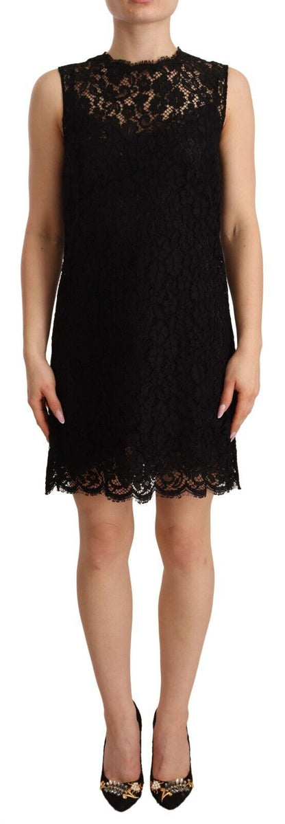 Exquisite black floral lace sheath dress with zipper closure