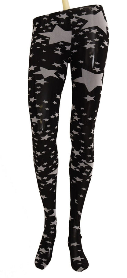 Dolce & Gabbana Starry Night Designer Mesh Tights in Black/White, made in Italy with 100% Nylon material, adorned with all-over stars print