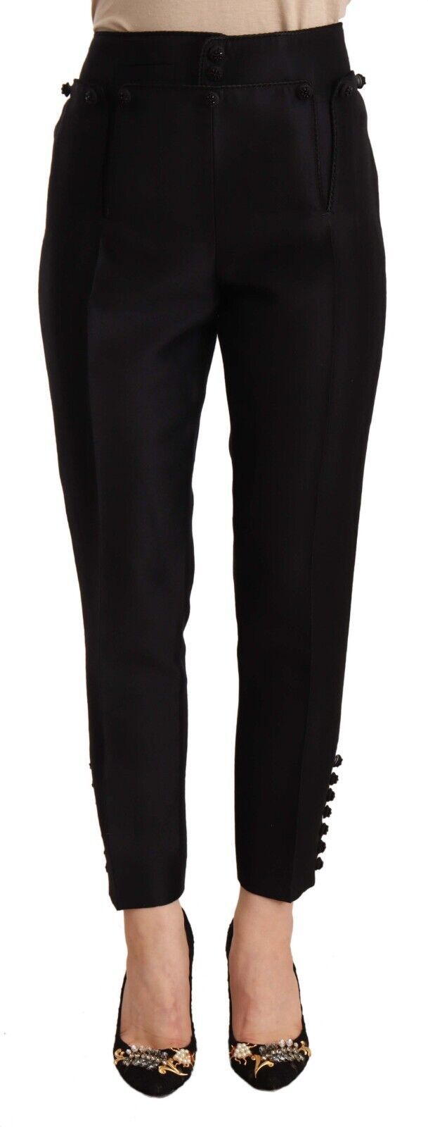 Chic black high-waist trousers with zipper and button closure