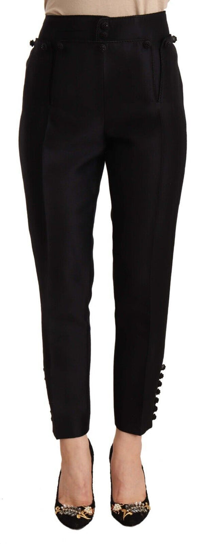 Chic black high-waist trousers with zipper and button closure