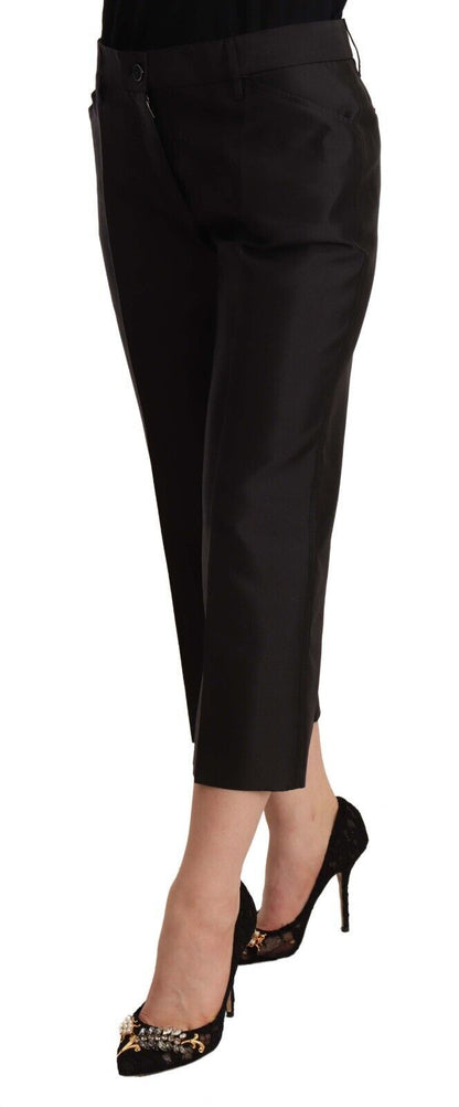 Dolce & Gabbana Chic Silk Cropped Trousers in Timeless Black - Elegant and stylish black silk trousers by Dolce & Gabbana