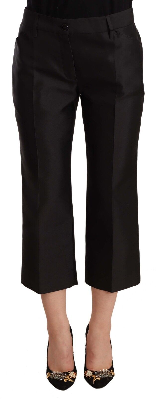 Dolce & Gabbana Chic Silk Cropped Trousers in Timeless Black - Stylish and luxurious high-end designer fashion for women
