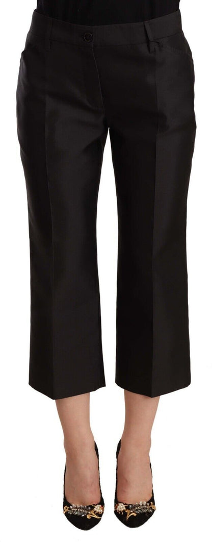 Dolce & Gabbana Chic Silk Cropped Trousers in Timeless Black - Stylish and luxurious high-end designer fashion for women