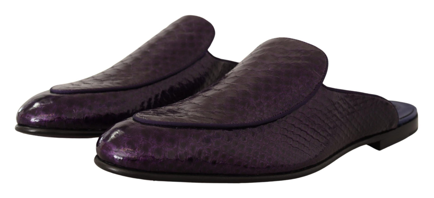 Italian-made purple python leather slides with opulent design and comfort