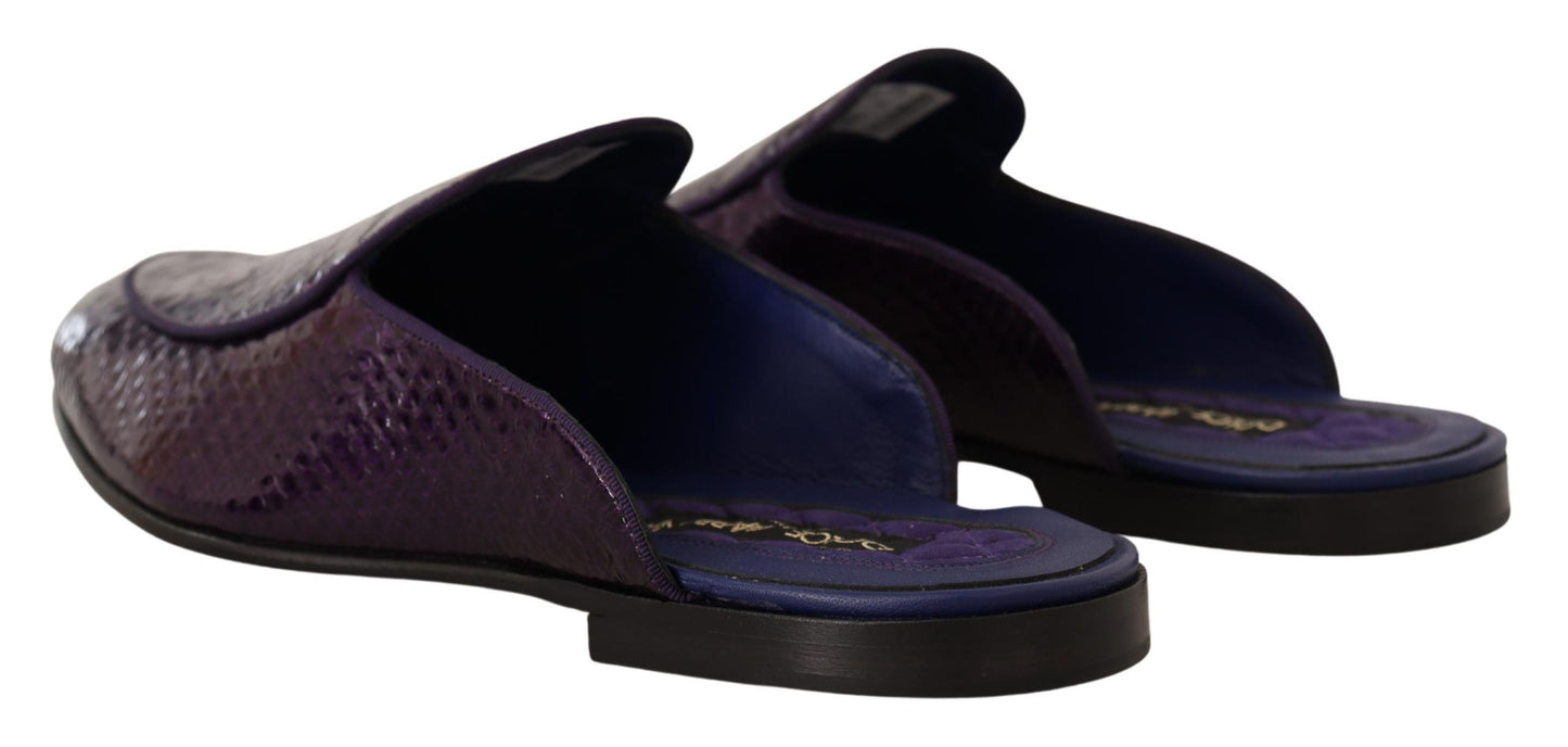 Luxurious Dolce & Gabbana purple python leather slides with logo details