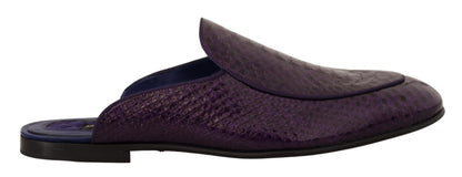 Exquisite purple exotic python leather Dolce & Gabbana slides with logo details