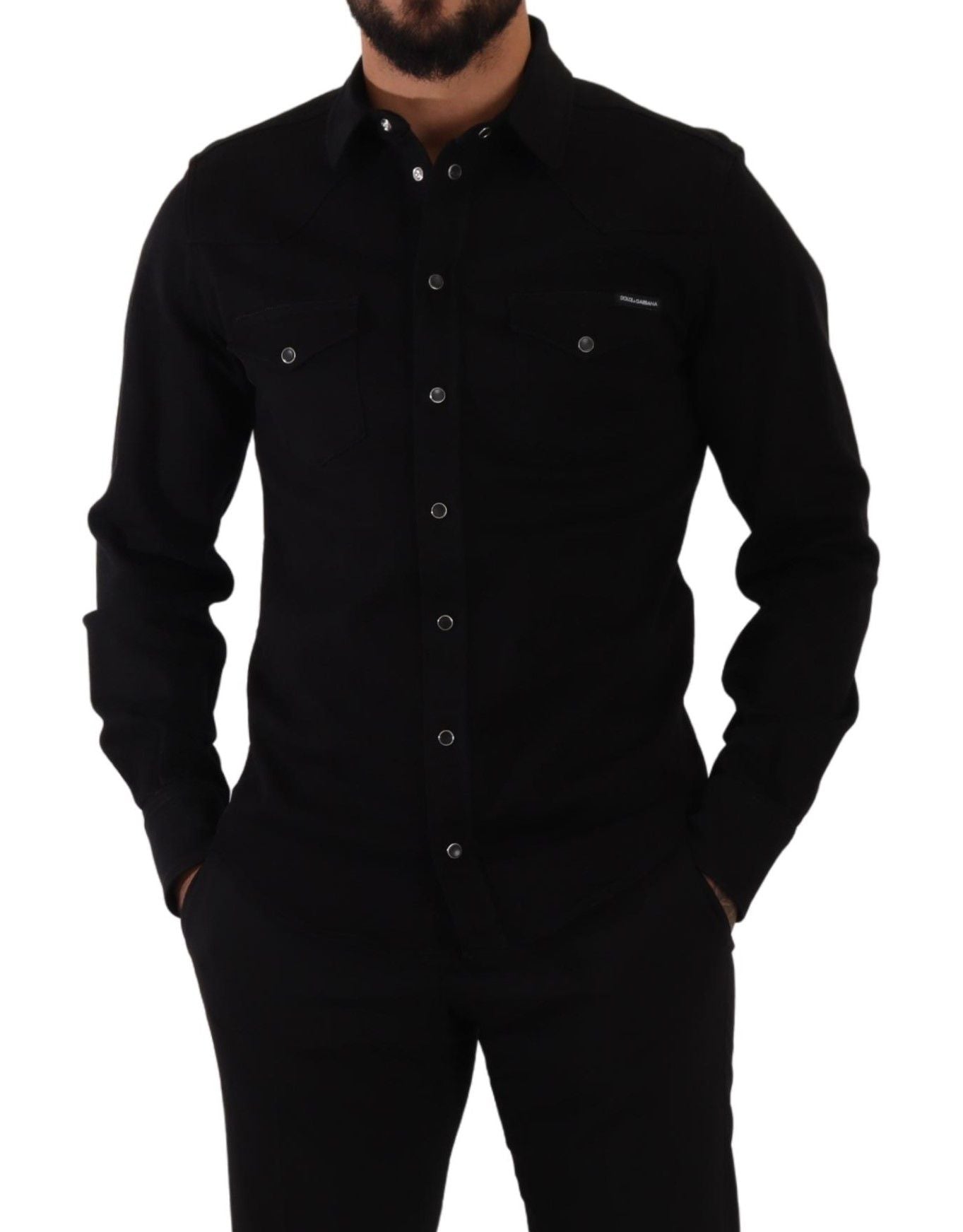 High-end shirt featuring a crisp black hue and logo details