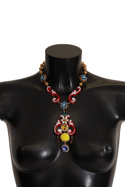 Dolce & Gabbana Multicolor Crystal Statement Necklace crafted from gleaming brass