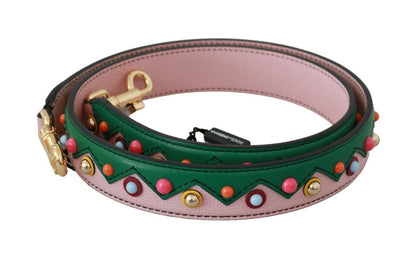 Exquisite Dolce & Gabbana pink and green leather shoulder strap with gold detailing