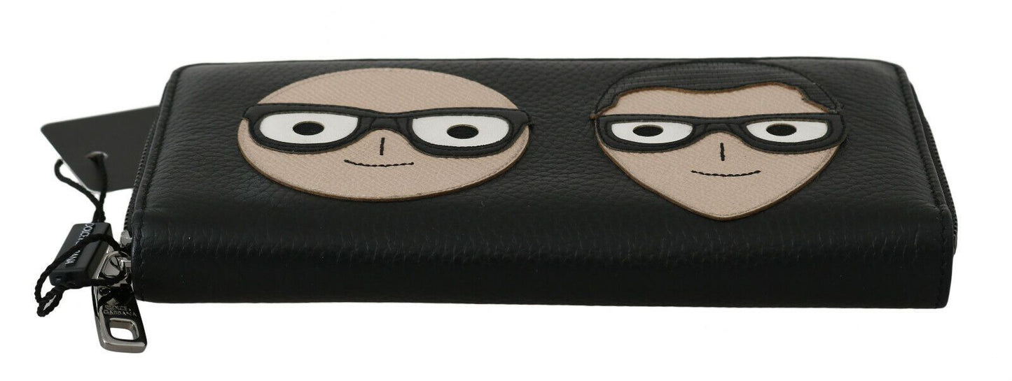 Iconic DGFAMILY motive and distinguished logo details on black leather wallet