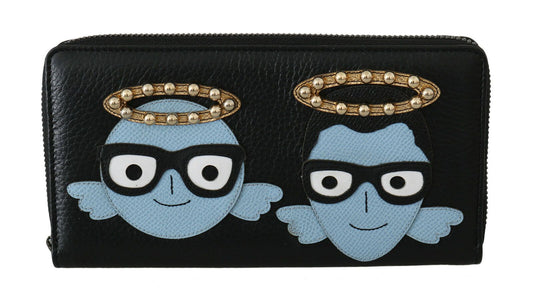 Black leather zip wallet with blue accents from Dolce & Gabbana