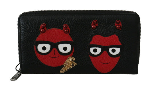 Chic black and red leather continental wallet with ample compartments for bills, cards, and coins