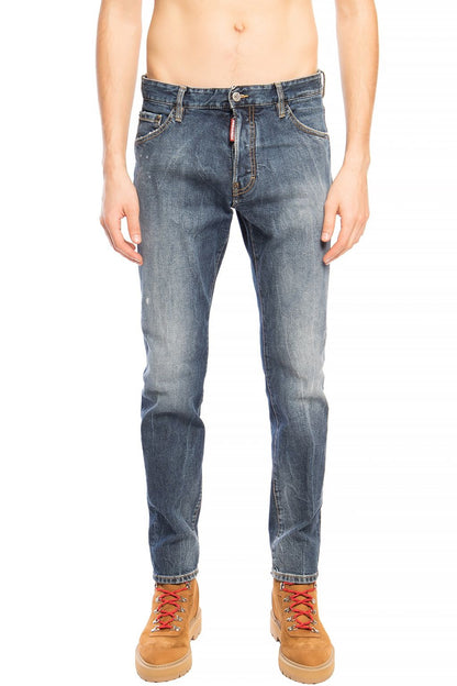 Dsquared² Navy Distressed 'Cool Guy Jean' Denim Pants in Blue with Button Fastening and Front/Back Pockets